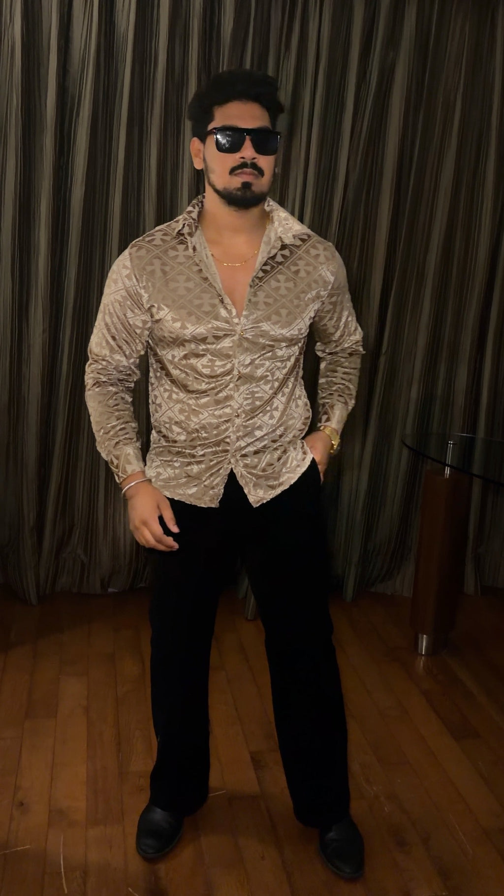 V’vlor Premium Velvet Jacquard Shirt - Gold