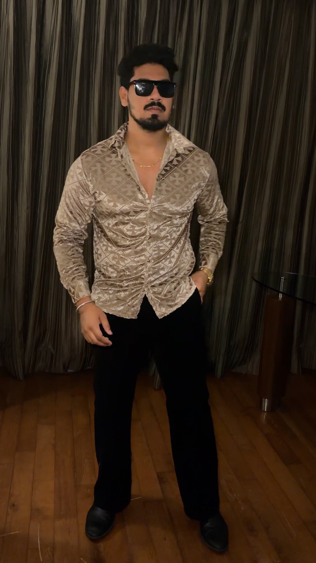 V’vlor Premium Velvet Jacquard Shirt - Gold