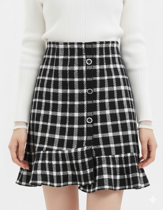 Tweed Plait Checkered Winter Party Wear Skirt 569 - Black