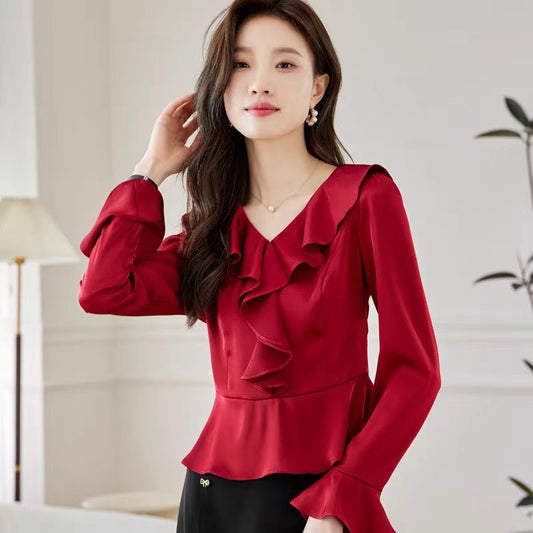Ruffle Draped Top - RED