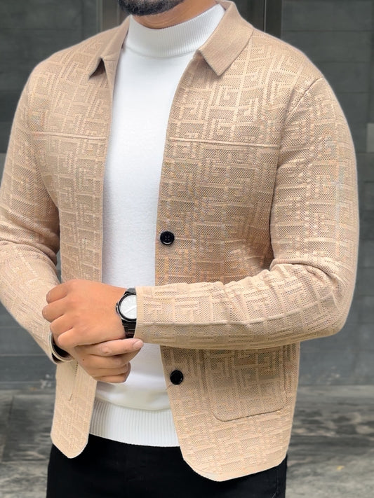 Textured Knit Shacket - Beige Cream