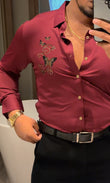 Roseatte Luxe Stitchless Jacquard Shirt - WINE
