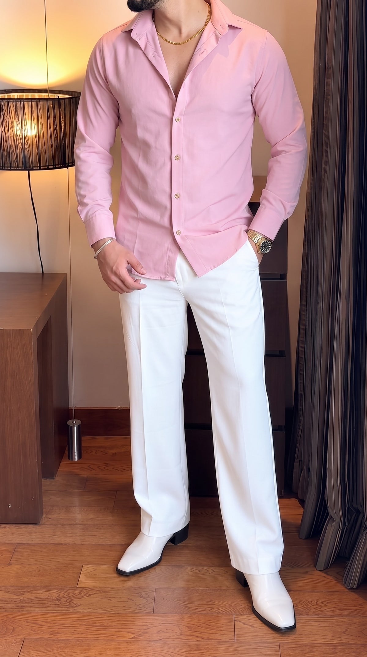 Japanese Shirt and White Trouser Coord set - PINK