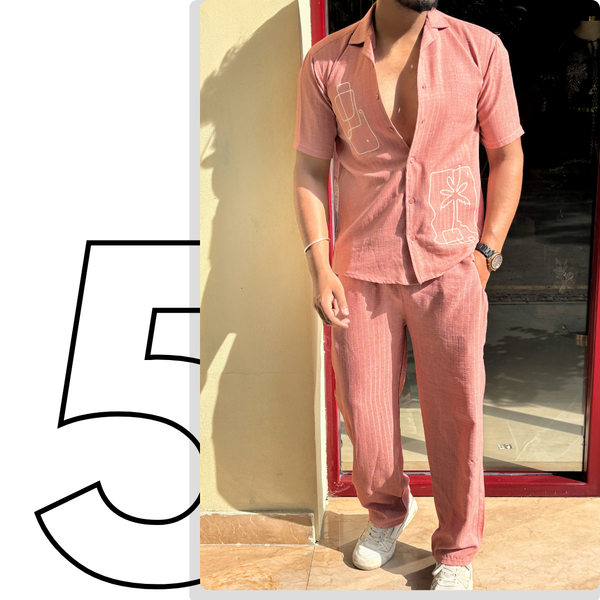 Goa Linen Textured Coord set - Pink