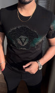 Versaz Couture Luxury Diamond Rhinestones Tshirt - Black
