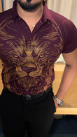 Lion Full Face Half Sleeves Polo Tshirt - Wine