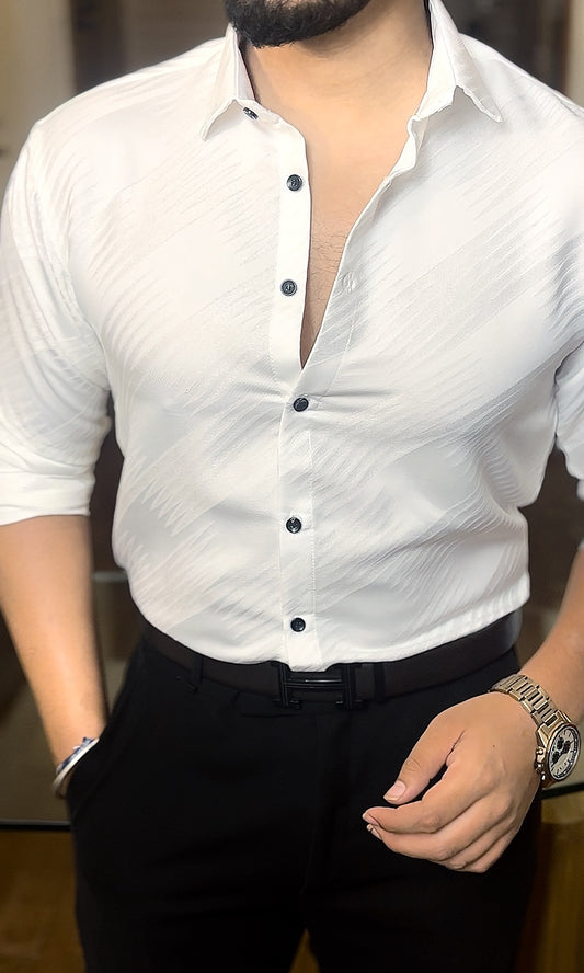 Leopard Jacquard Shirt - WHITE