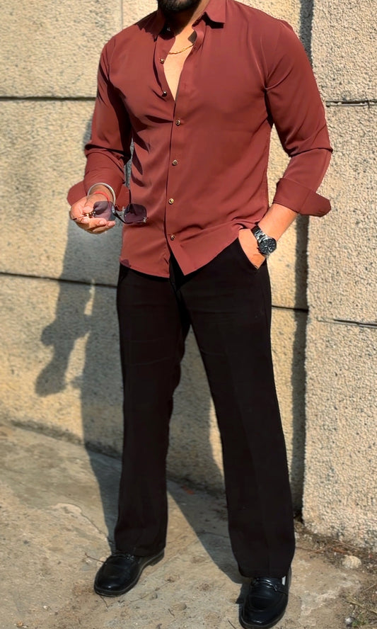 Japanese Shirt and Black Trouser Coord set - Mehroon