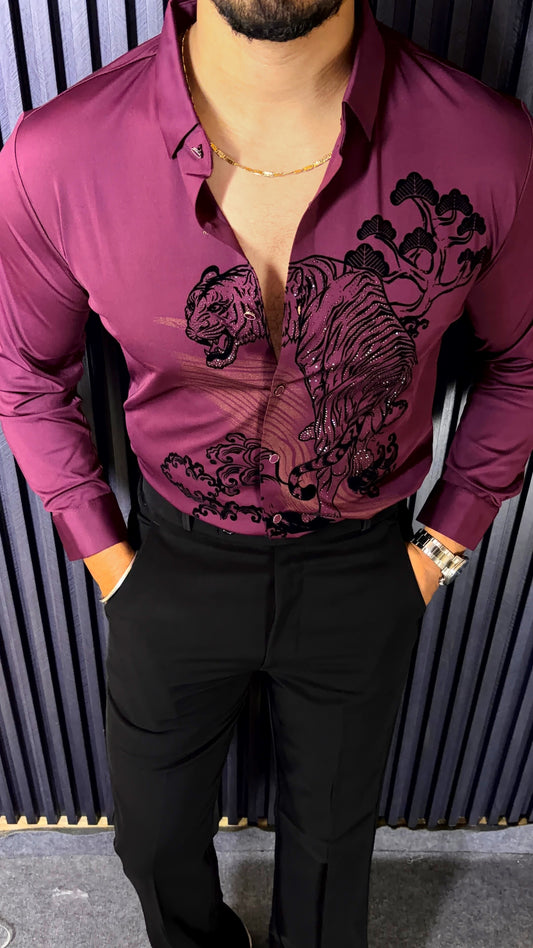 Tiger King Jacquard Shirt - WINE