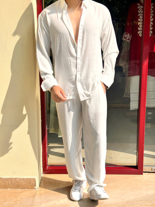 Turkey Linen Textured Coord set - WHITE