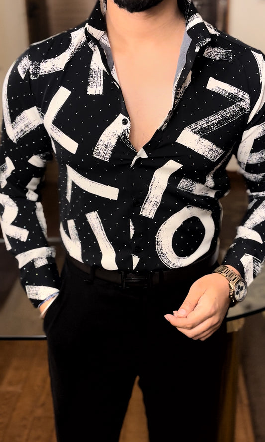 Alpha Abstract Pearl Shirt- Black