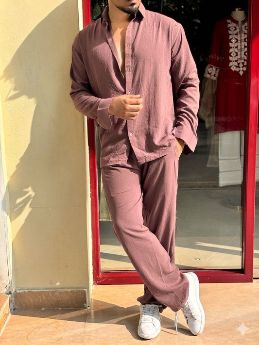 Turkey Linen Textured Coord set - PINK