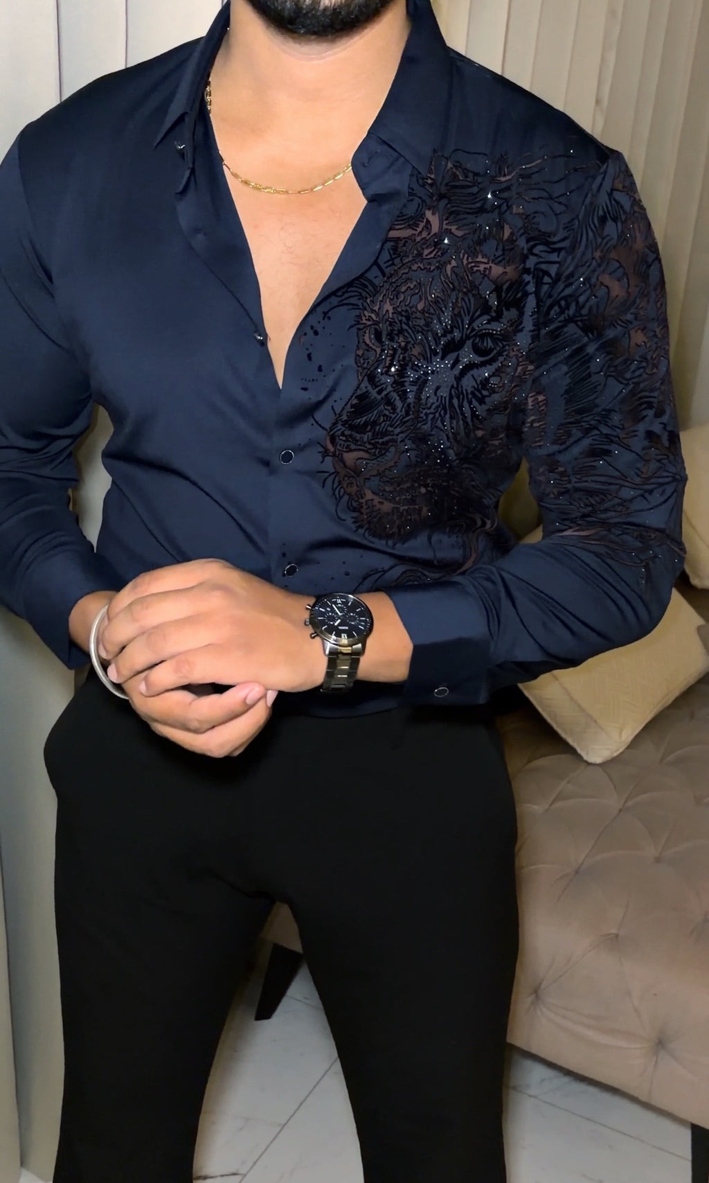Phantom Claw Prestige Jacquard Shirt - Navy