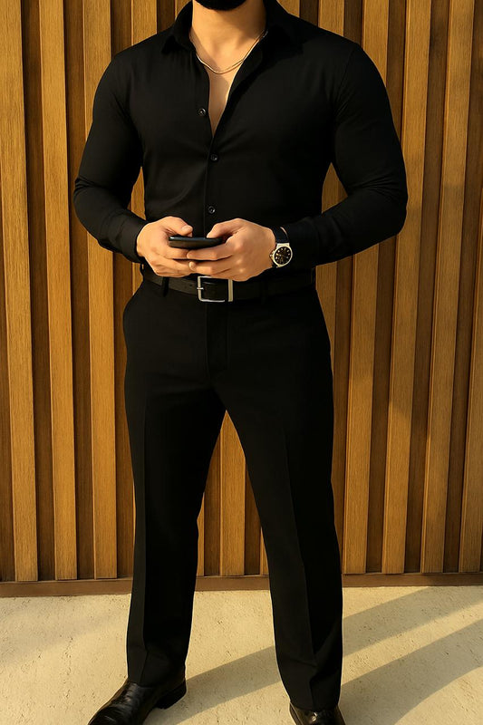 Japanese Shirt and Black Trouser Coord set - Black