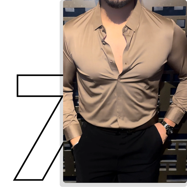 Solid Wrinkle Free Stretch Lycra Shirt - Camel