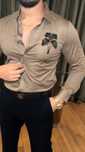 Venice Petal Luxe Stitchless Wrinkle Free Lycra Shirt - Camel
