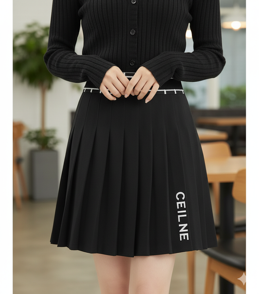 Tweed Plait Checkered Winter Party Wear Skirt 8113 - Black