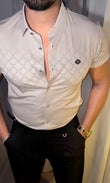 Encore Jacquard Half Sleeves Shirt - BROWN