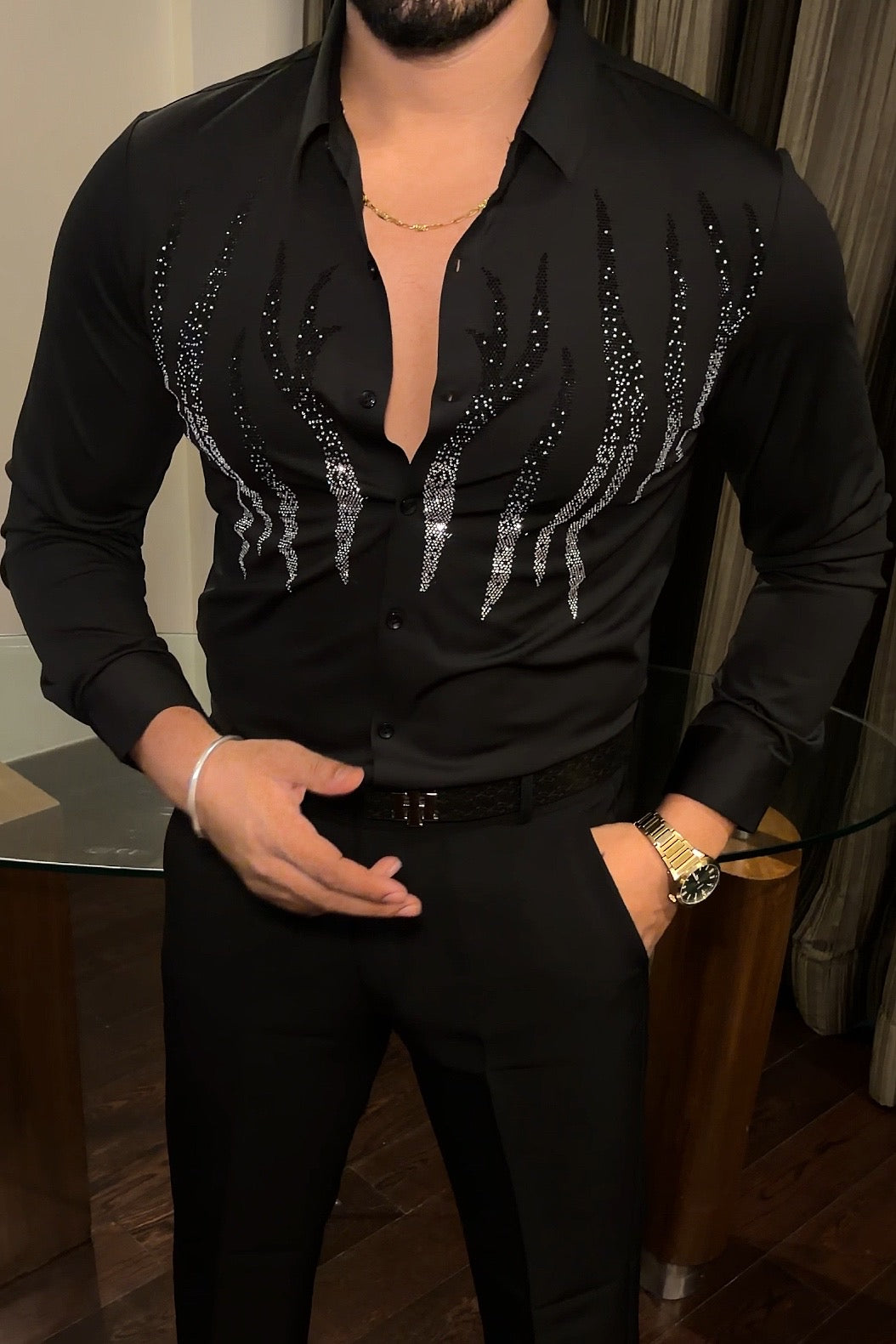 NightOut Luxe Stitchless Wrinkle Free Lycra Shirt - Black