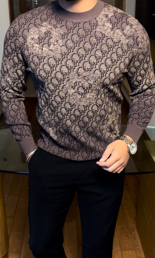 Velvet Print Sweatshirt - Brown