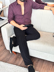 Paris Linen Stripe Shirt - WINE