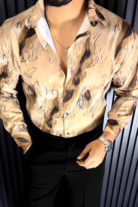 Abstract Japanese Lycra Shirt - Light Brown