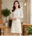 Tweed Plait Checkered Winter Party Wear Skirt 881 - White