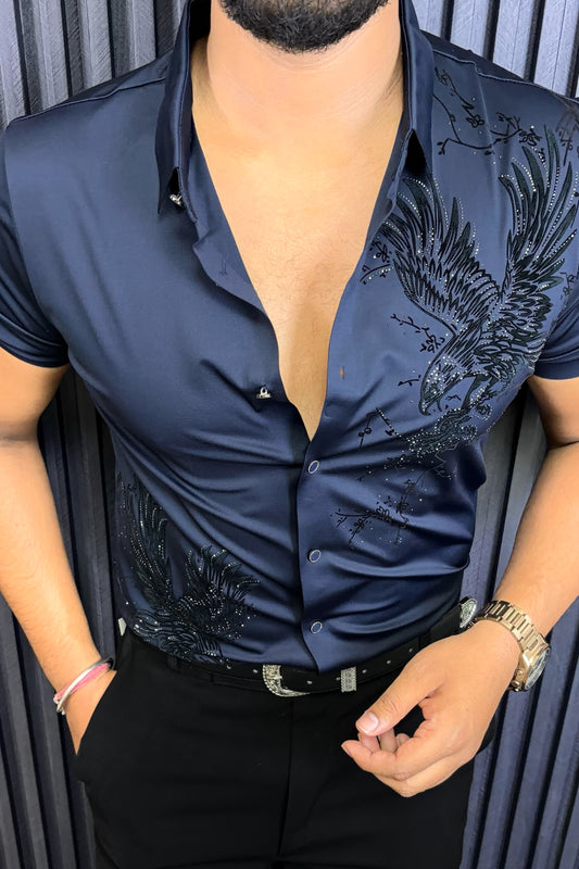 Phoenix Jacquard Half Sleeves Shirt - NAVY