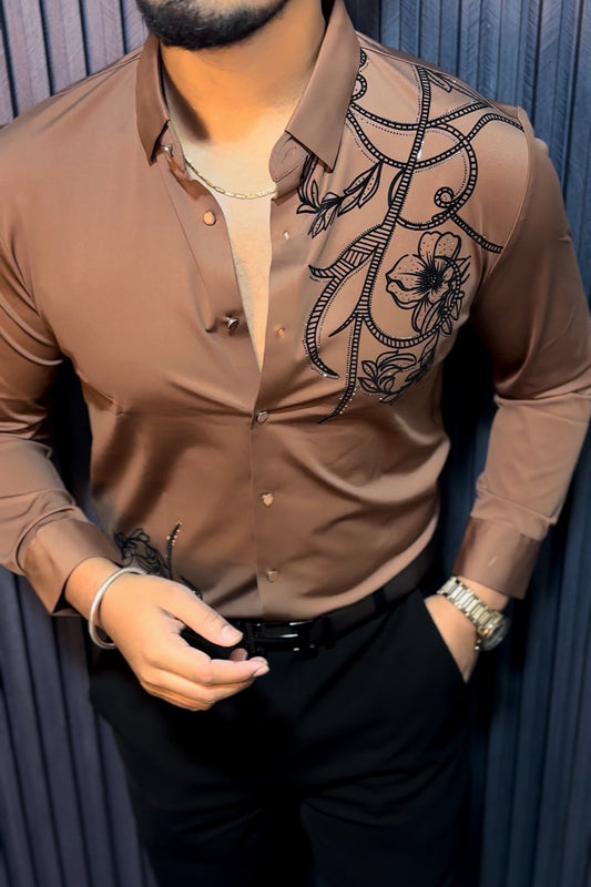 Barcelona Blossom Jacquard Shirt - CAMEL