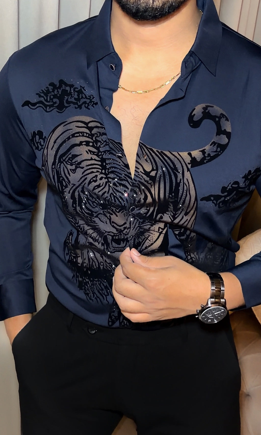 Crowned Beast Prestige Jacquard Shirt - Navy