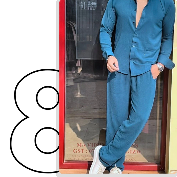 Turkey Linen Textured Coord set - BLUE
