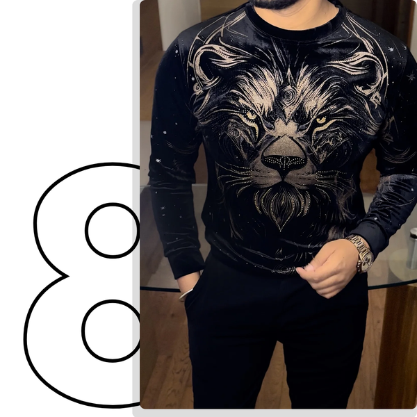Velvet Swarovski Lion Full Face Print Sweatshirt - Black