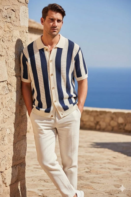 Juhu Striped Knitted Shirt - Navy