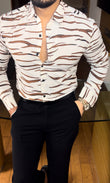 Lion Abstract Pearl Shirt- White:Brown