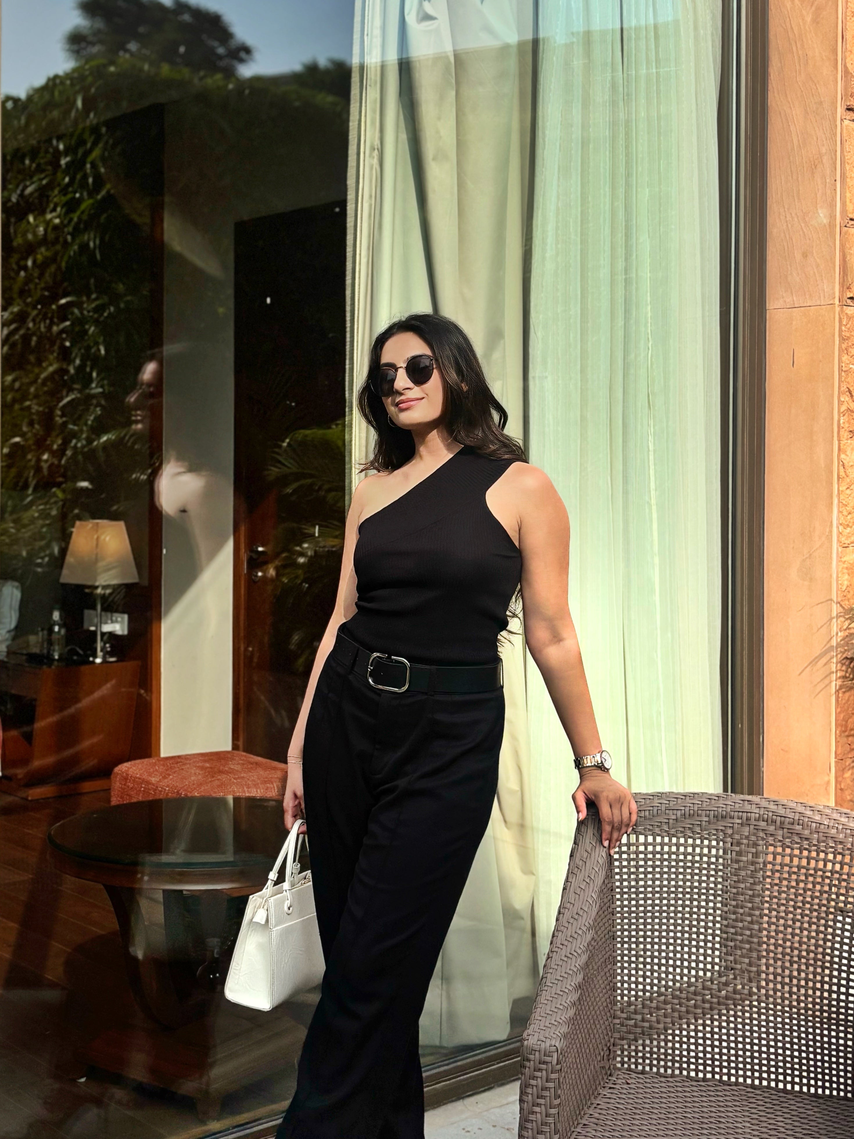 One Shoulder Stretchable Top - BLACK