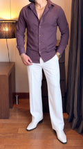Japanese Shirt and White Trouser Coord set - Orchid