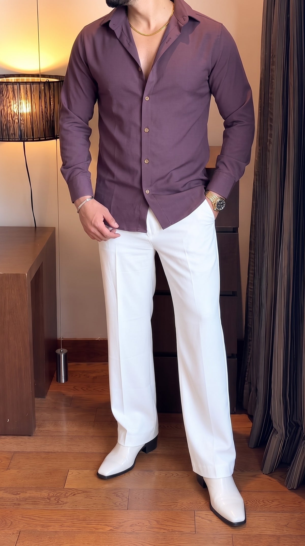 Japanese Shirt and White Trouser Coord set - Orchid