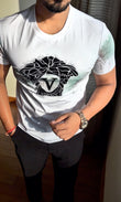 Versaz Couture Luxury Diamond Rhinestones Tshirt - White