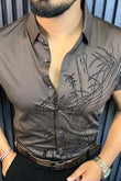 Falcon Jacquard Half Sleeves Shirt - MOCHA BROWN