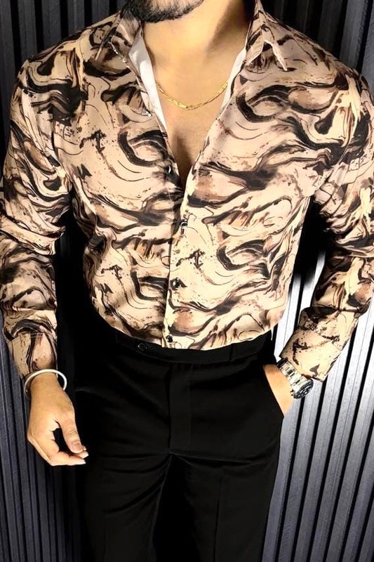 Abstract Tiger Japanese Lycra Shirt - Brown