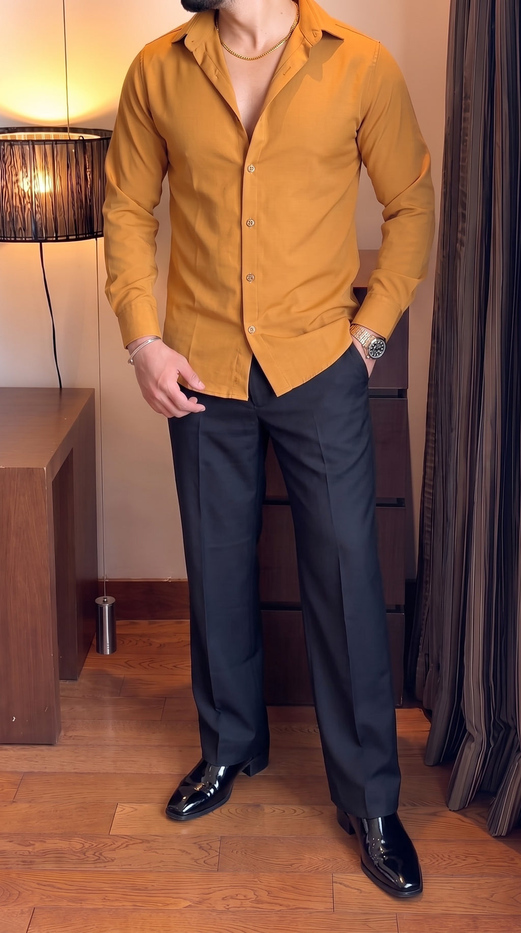 Japanese Shirt and Black Trouser Coord set - Mustard