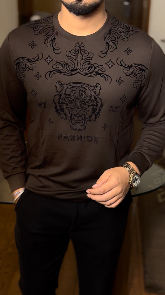 Velvet Tiger Print Sweatshirt - Brown