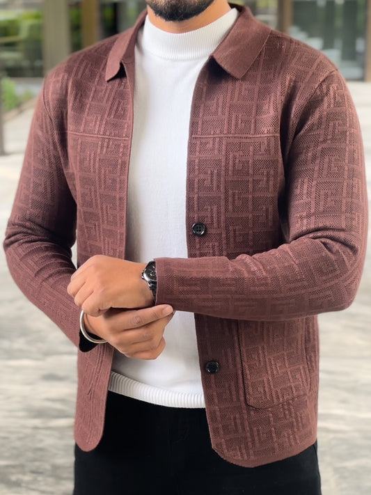 Textured Knit Shacket - Brown