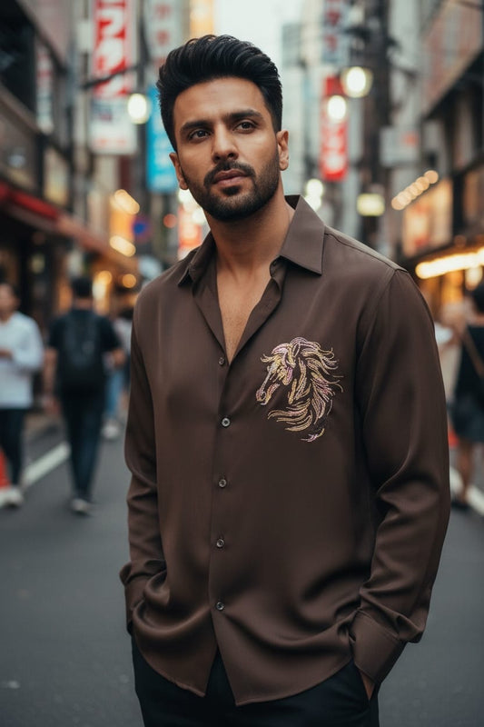 Horse Japanese Lycra Shirt - BROWN