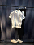 Monaco Striped Old Money Knitted Polo Tshirt - White
