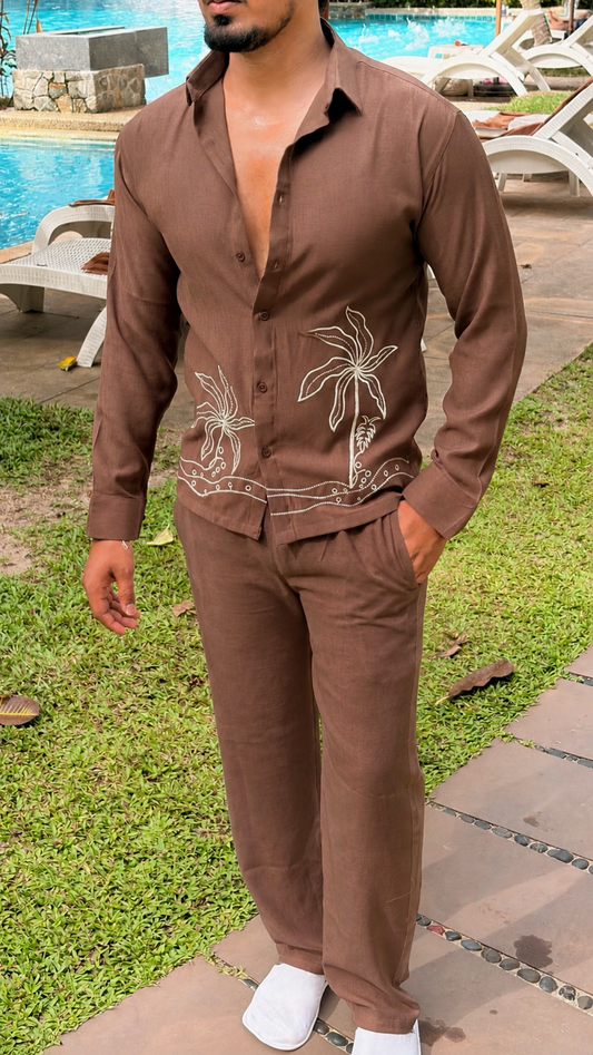 Similan Linen Textured Coord set - BROWN