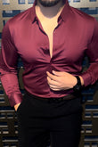 Solid Wrinkle-Free Stretch Lycra Shirt - Wine