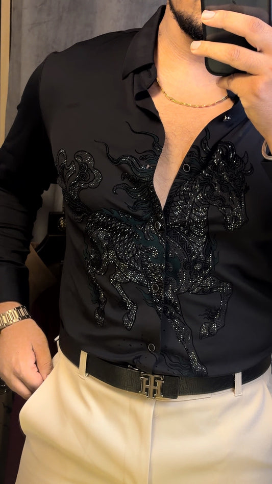 Stallion celestiol jacquard shirt - BLACK