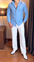 Japanese Shirt and White Trouser Coord set - SKY BLUE