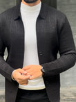 Textured Knit Shacket - Black